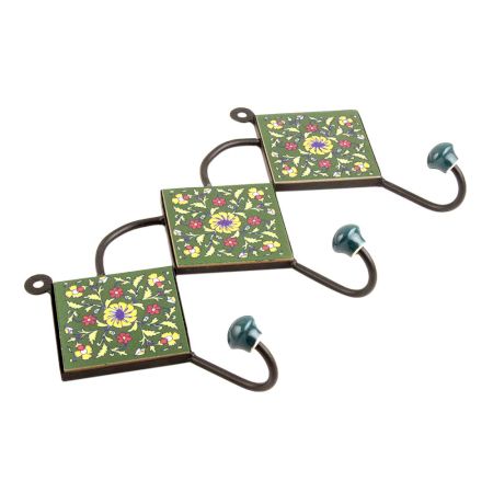 Forest Green Yellow Flower Tiles Hook